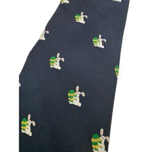 Vintage Alynn Neckwear Easter Bunny‎ Pattern Mens Tie Navy